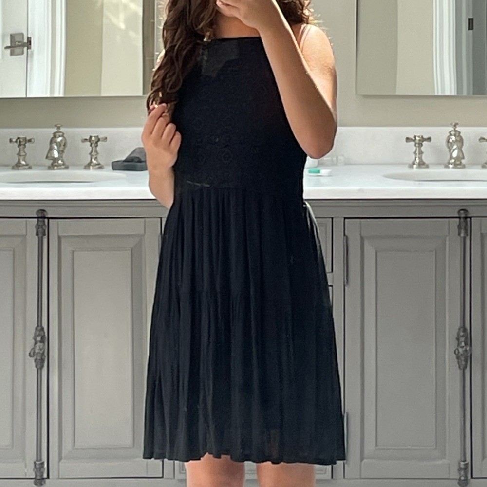 MIDI black summer dress open in back lace top part